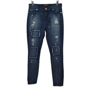7 For All Mankind Girlfriend Relaxed Skinny Distressed Patchwork Jeans Womens 29